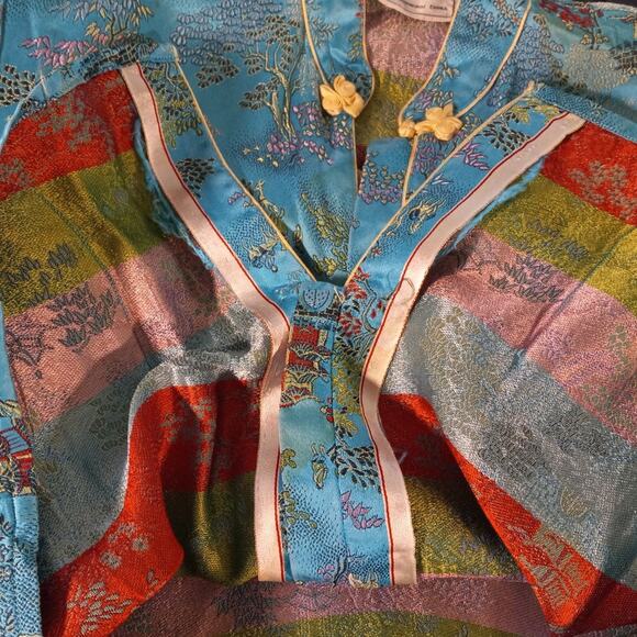 Vntg Peony Shanghai China Silk Jacquard 2pc Set XS Oriental Lounge Quietlux - Picture 8 of 16